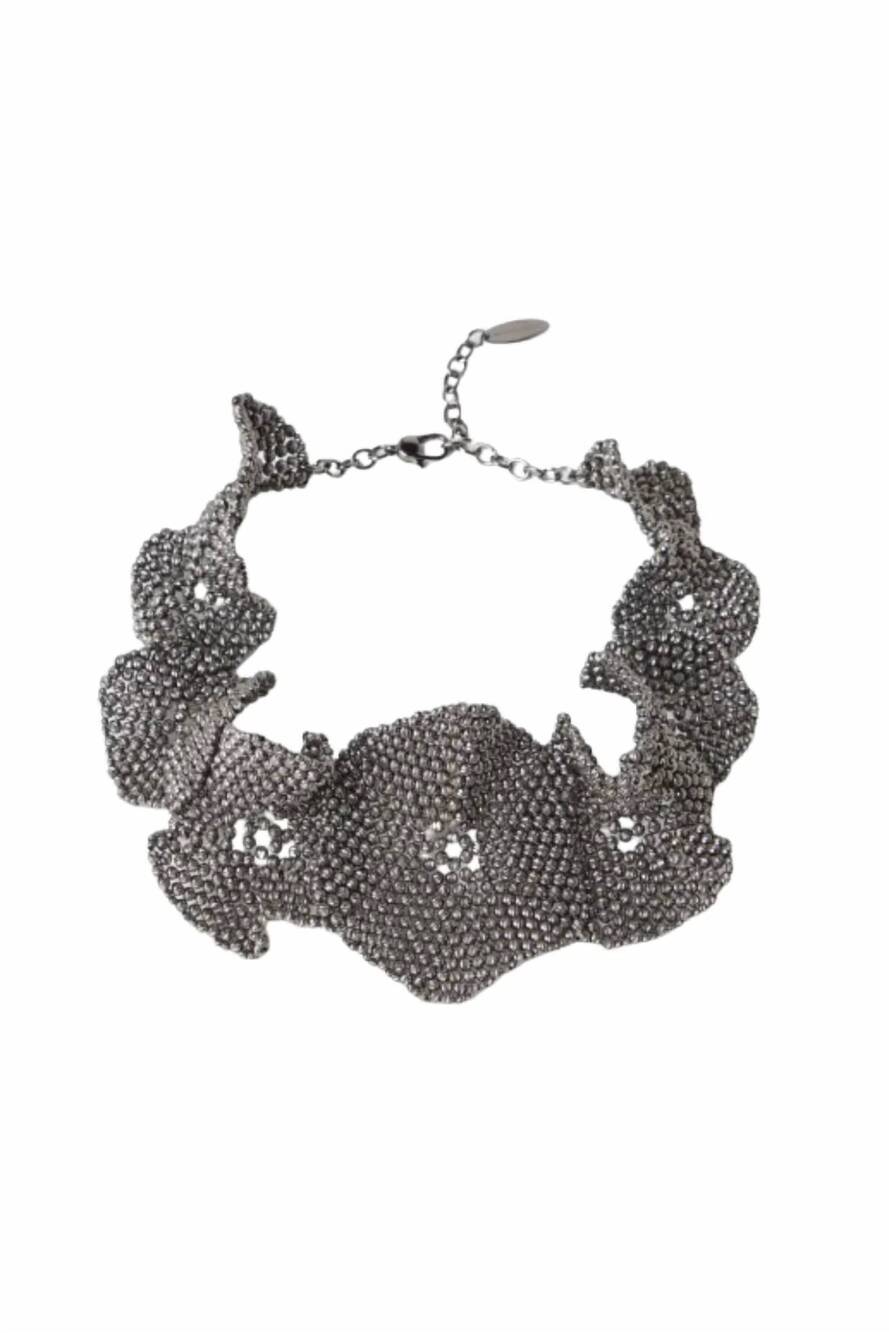 NEW BRUNELLO CUCINELLI women's monili ruffle collar necklace in metallic